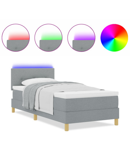 Letto a Rete con Materasso e LED Grigio Chiaro 100x200 cm Tessuto