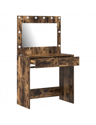 Tavolo da Toeletta  con Luci LED Rovere Affumicato 78.5x41x135 cm