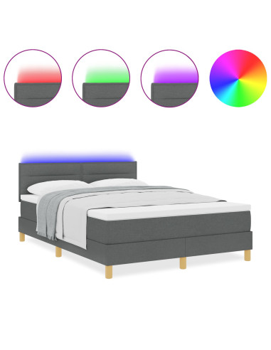 Letto a Sorgente LED con led Grigio scuro 140 x 200 cm Tessuto