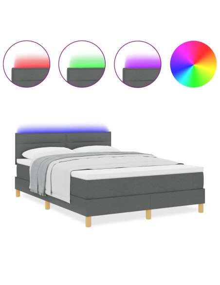 Letto Box Spring con Materasso & LED Grigio Scuro 140x200 cm Tessuto