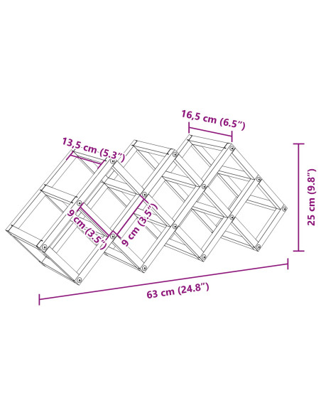 Scaffale per vino  da 9 bottiglie 63x16,5x25 cm in acciaio rivestito