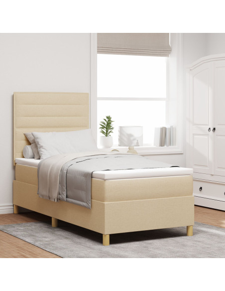 Letto Box Spring con Materasso Panna 90x200 cm Tessuto