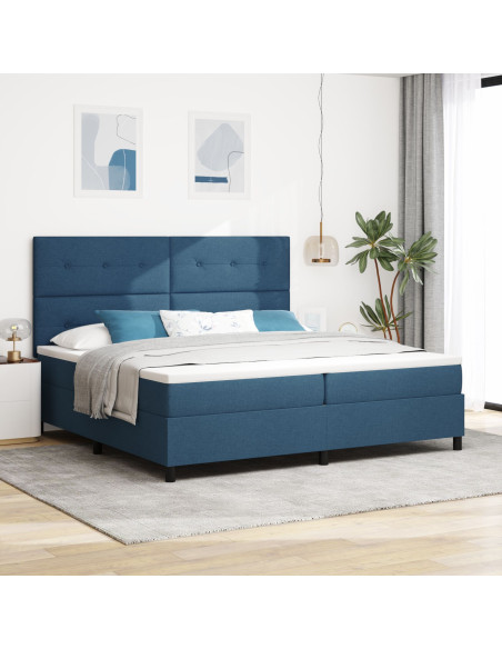 Letto con Box Spring  Blu 200x200 cm Tessuto