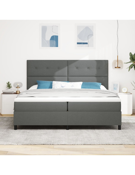 Letto con Box Spring e Materasso Grigio Scuro 200x200 cm Tessuto