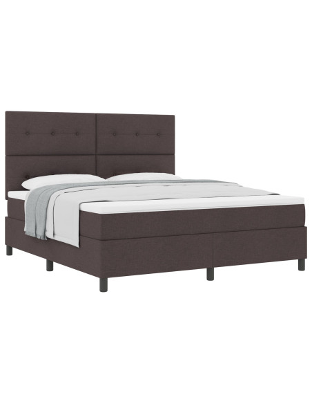 Letto a Molle  con Materasso Marrone Scuro Super King in Tessuto