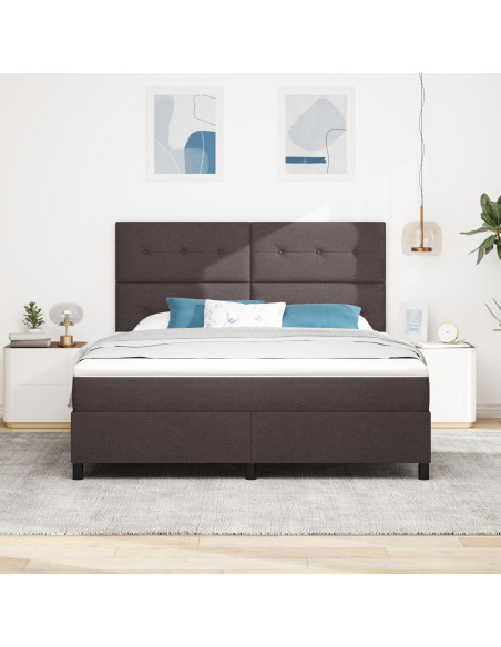 Letto a Molle  con Materasso Marrone Scuro Super King in Tessuto