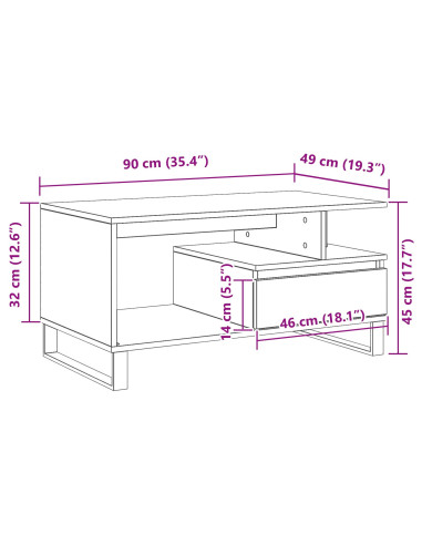Tavolino da salotto con cassetto Rovere Nero 90 x 49 x 45 cm