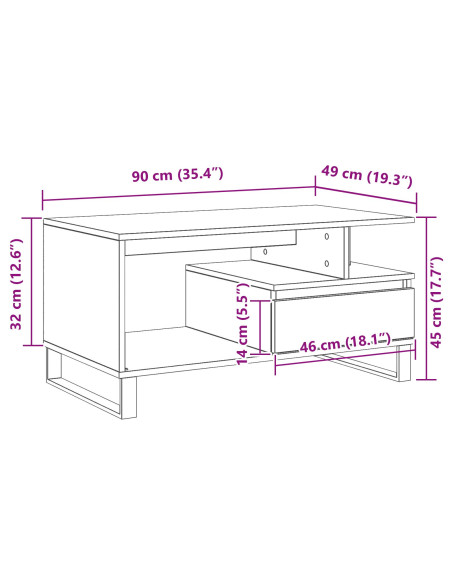 Tavolino da caffè  Nero Rovere 90x49x45 cm Legno ingegnerizzato