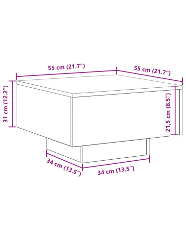 Tavolino da salotto Rovere artigianale 55 x 55 x 31 cm