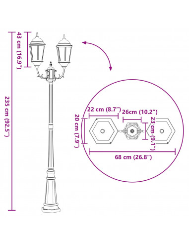 Palo Luminario da Giardino  Bronzo Alluminio 68 x 20 x 235 cm
