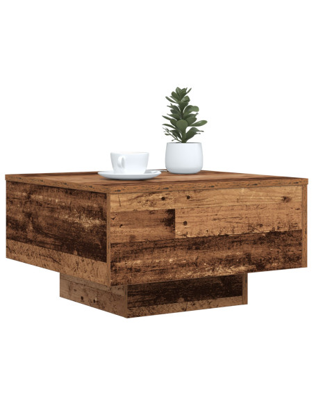 Tavolino da salotto  con luci LED in legno vecchio 55x55x31 cm