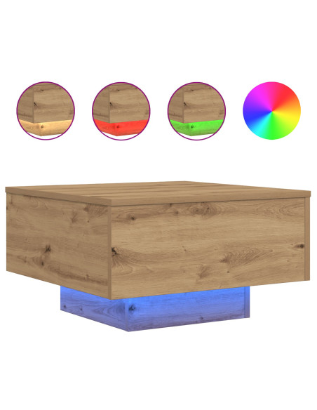 Tavolino da caffè  con luci LED Rovere Artigianale 55x55x31 cm
