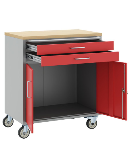 Armadio per Attrezzi  con Ruote e Serratura Rosso 75x45x85 cm Acciaio