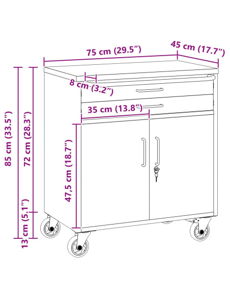 Banco da lavoro con cassetto Rosso e Grigio 75 x 45 x 85 cm