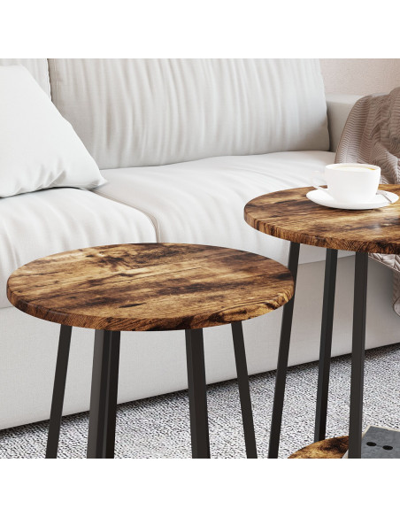 Set di 2 tavolini in legno ingegnerizzato in rovere fumé e metallo
