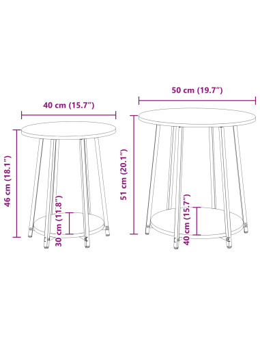 Set tavolini con lo scaffale 2 pcs Rovere Affumicato e Nero