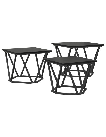 Tavolini 3 pz Nero Rovere Legno Ingegnerizzato