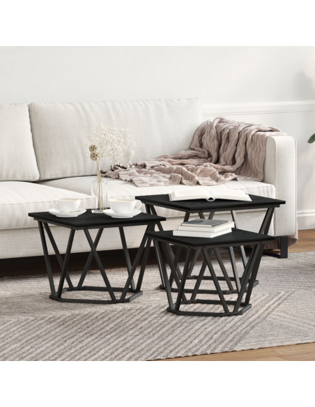 Tavolini 3 pz Nero Rovere Legno Ingegnerizzato