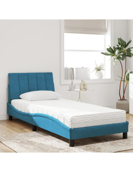 Letto con Materasso Blu 80x200 cm in Velluto