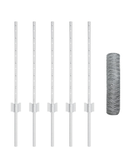 Pali per Recinzione 5 pz U-Channel 60 cm Acciaio Zincato,  Recinzione Esagonale 0.6x10 m Acciaio Zincato