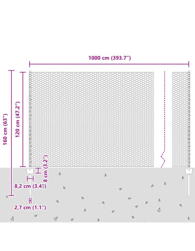 Recinzione con Posto Argento 1,2 x 10 m Acciaio