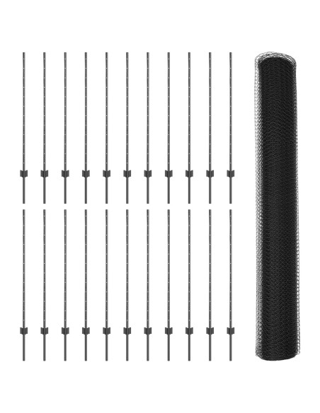 Pali per Recinzione  22 pz U-Channel Grigio 120 cm Acciaio, Recinzione Esagonale  Grigia 1,2x50 m Acciaio