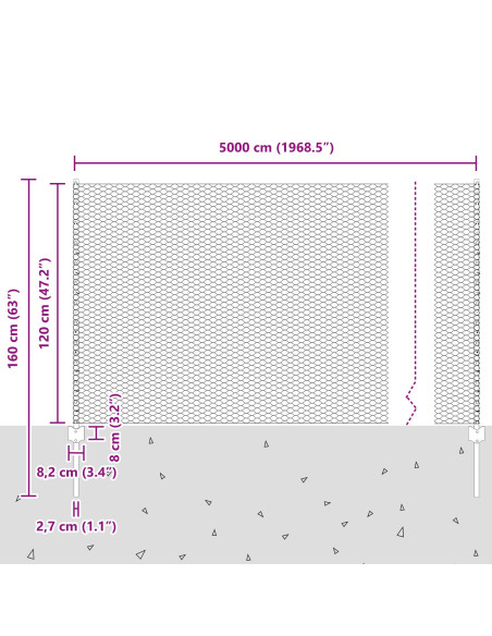 Pali per Recinzione  22 pz U-Channel Grigio 120 cm Acciaio, Recinzione Esagonale  Grigia 1,2x50 m Acciaio