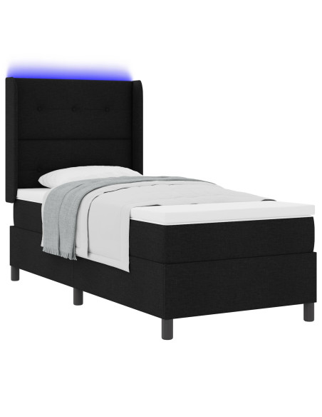 Letto Box Spring con Materasso e LED Nero 90x200 cm in Tessuto