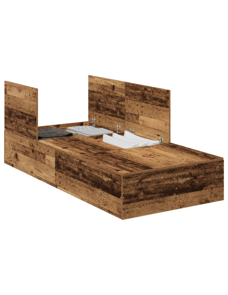 Letto con Contenitore Legno Invecchiato Legno Massello Semplice
