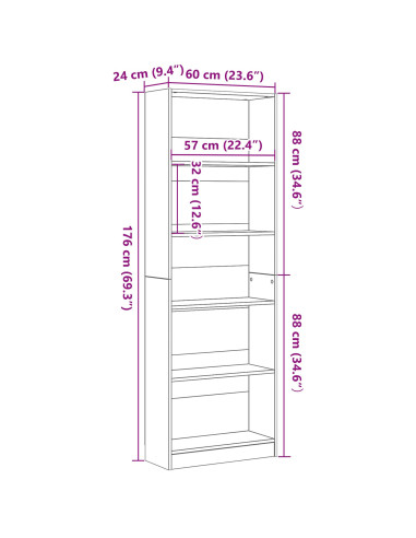 Libreria Rovere Nero 60 x 24 x 176 cm Legno multistrato