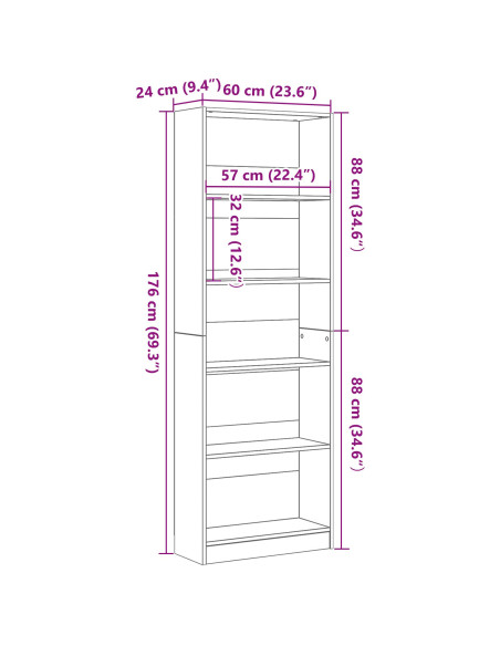 Libreria Rovere Nero 60 x 24 x 176 cm Legno multistrato