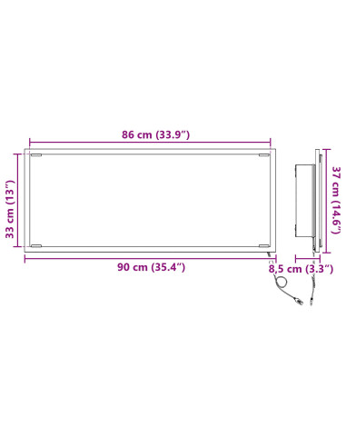 Specchio Grigio Sonoma 90 x 8,5 x 37 cm Legno multistrato