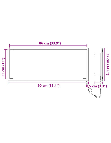 Specchio Grigio Sonoma 90 x 8,5 x 37 cm Legno multistrato