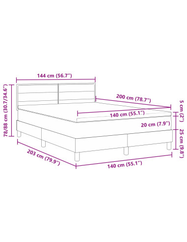 Letto a molle con materasso Nero 140 x 200 cm Tessuto