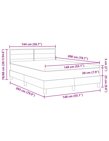 Letto a Molle con Materasso Nero 140x200 cm Tessuto