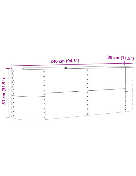 Letto da Giardino Rialzato  Marrone 240x80x81 cm in Acciaio Zincato