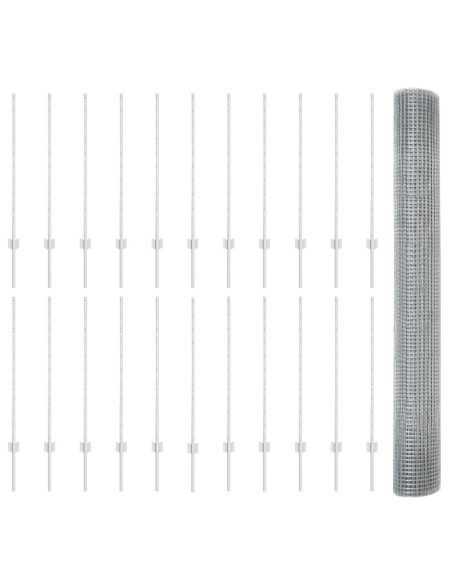 Recinzione in Rete Saldati  con 44 Post U Argento 1x50 m Acciaio