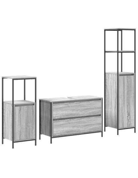 Set di mobili per il bagno con cassetto 3 pcs Grigio Sonoma