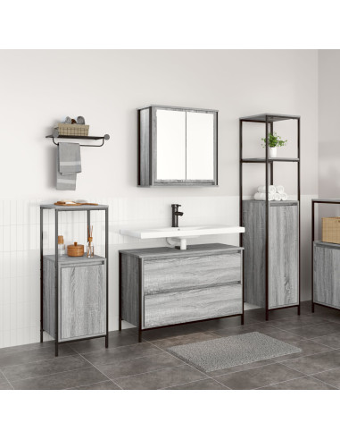 Set di mobili per il bagno con cassetto 3 pcs Grigio Sonoma