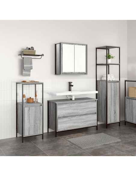 Set di mobili per il bagno con cassetto 3 pcs Grigio Sonoma