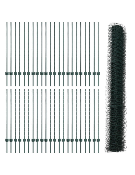 Pali per Recinzione  11 pezzi U-Channel Verde 120 cm Acciaio, Recinzione Esagonale  Verde 1.2x100 m Acciaio