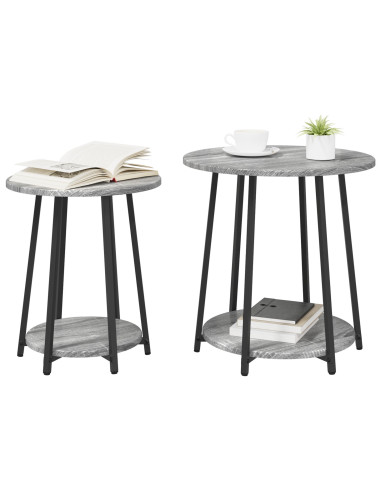 Set tavolini con lo scaffale 2 pcs Grigio Sonoma e Nero