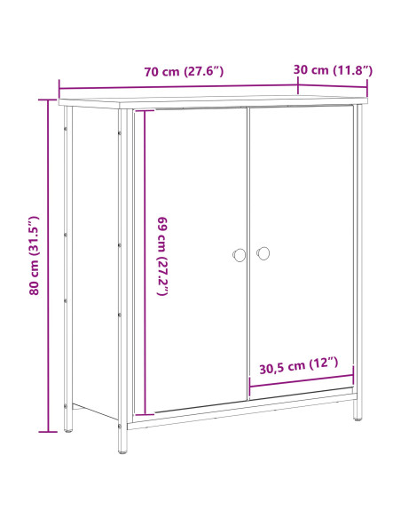 Credenza in Rovere Artigianale 70x30x80 cm Legno ingegnerizzato e Acciaio