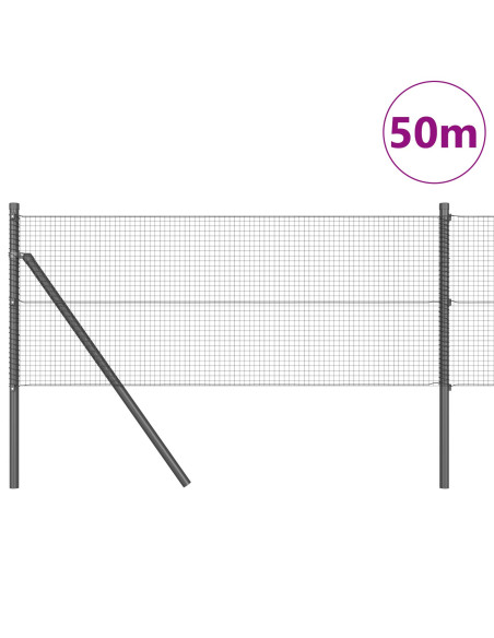 Recinzione in Rete Saldato  con 13 Pali Grigio 0.5x50 m Acciaio