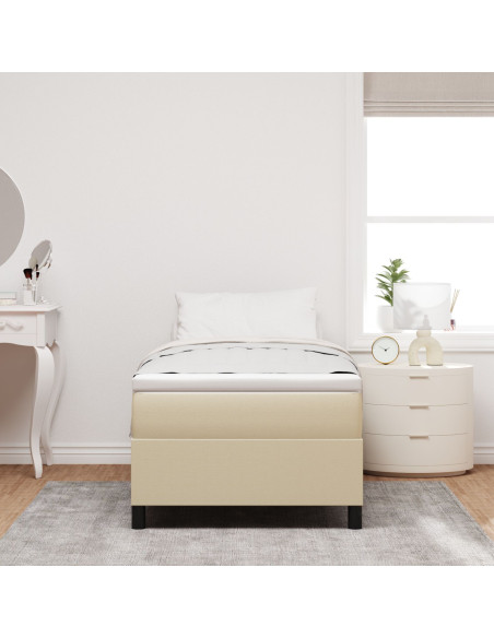 Letto Box Spring con Materasso Beige, Bianco Tessuto in Corduroy
