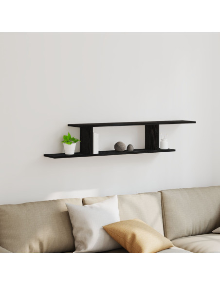 Mensola TV da parete  nera in rovere 125x18x23 cm in legno ingegnerizzato