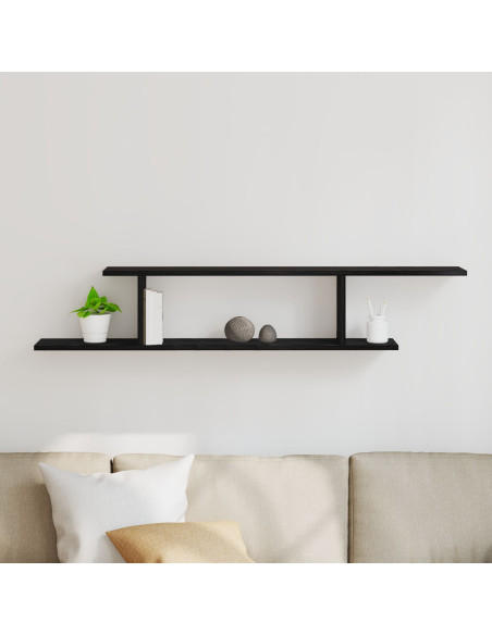 Mensola TV da parete  nera in rovere 125x18x23 cm in legno ingegnerizzato