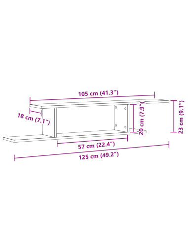 Mensola per TV da fissare a muro Rovere Nero 125 x 18 x 23 cm