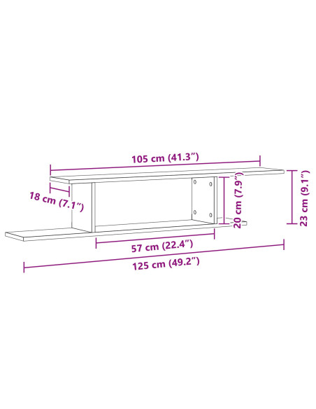 Mensola TV da parete  nera in rovere 125x18x23 cm in legno ingegnerizzato
