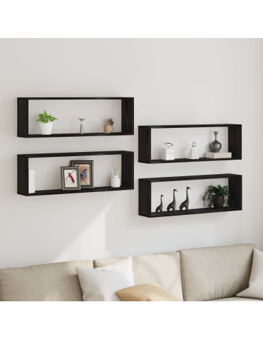 Scaffali da parete 4 pcs Rovere Nero 80 x 15 x 26 cm
